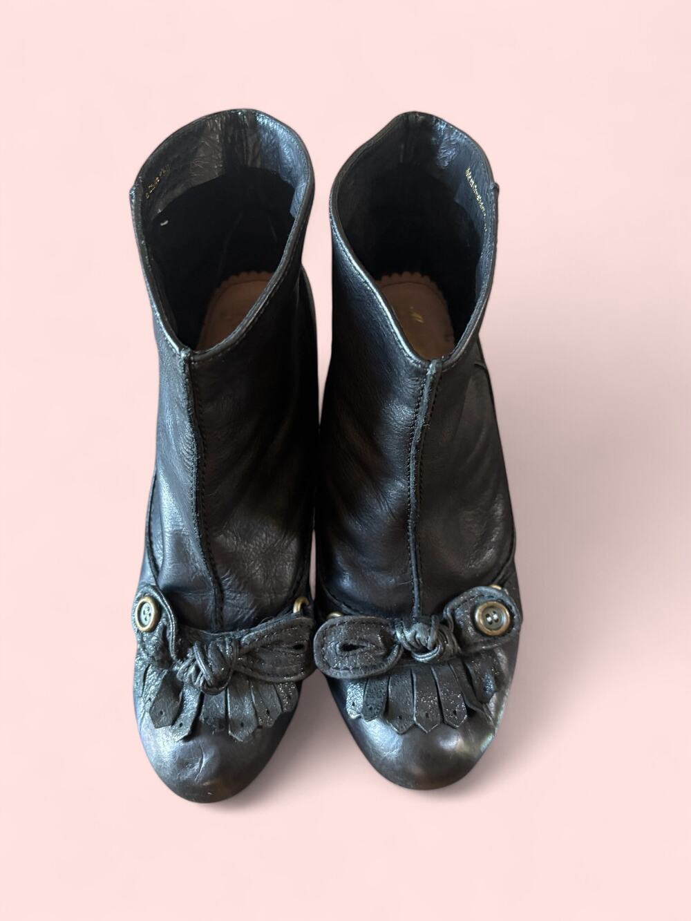 Miss Albright Black Leather Kiltie Cone Heel Ankle Booties Size 8.5